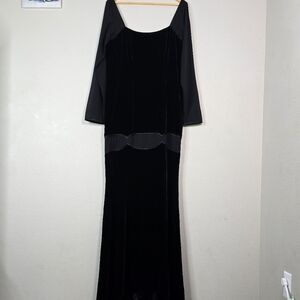 Zang toi Velvet long mesh sleeve square neck maxy dress with train 100%silk.